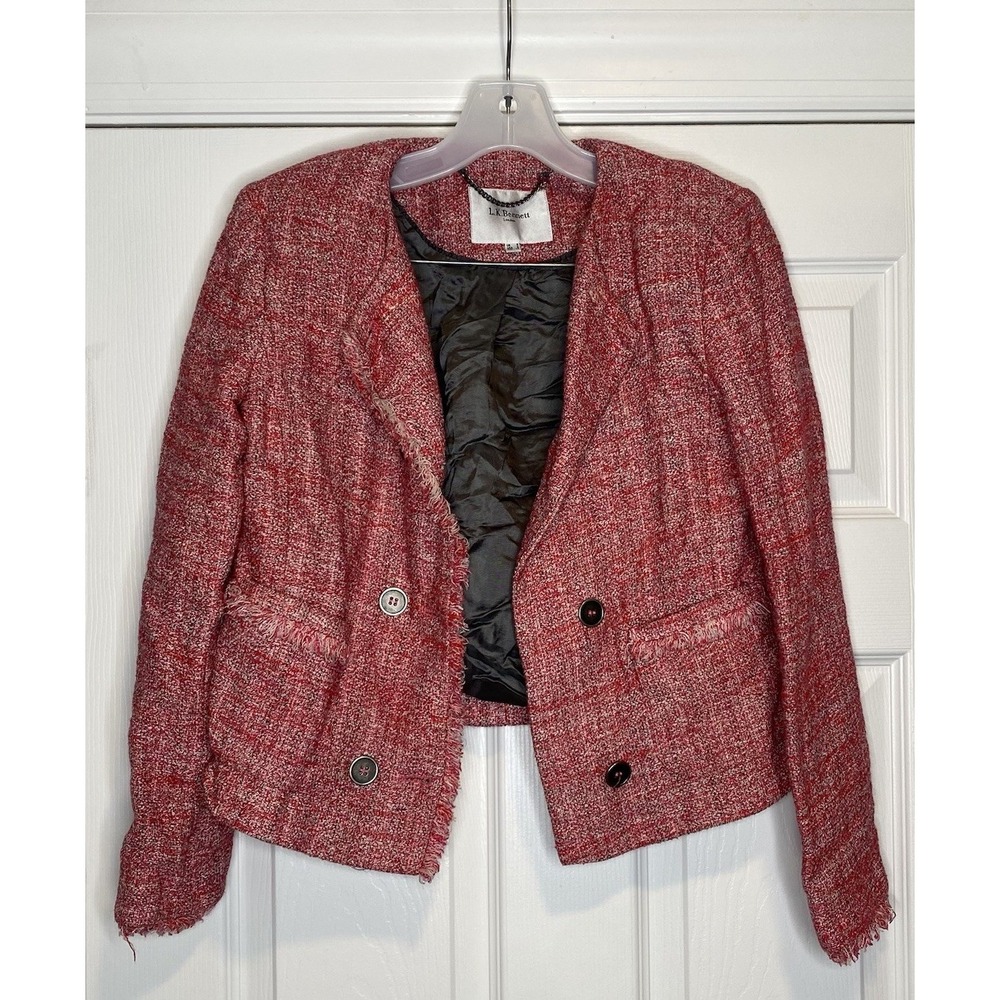 LK‎ Bennett Women's Tweed Blazer Jacket Pink White 4